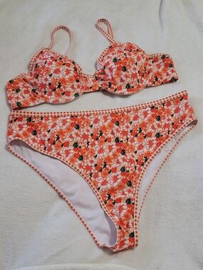 Orange Floral Gingham Bikini Set Sz 4X Sexy Swim Top Bottoms 4XL Swimsuit Swim